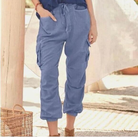 NWT Women’s Sundance Hansa Cargo Jogger Periwinkle Blue Linen Blend Size 8 - Picture 1 of 3